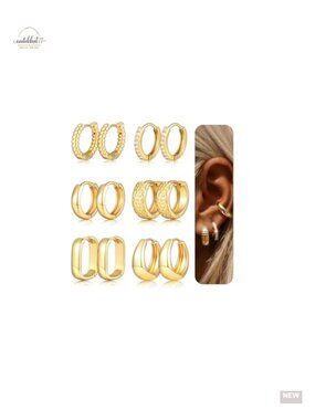 6 Pairs Gold Hoop Earrings Set - 14K Gold Plated Lightweight Chunky Twisted
